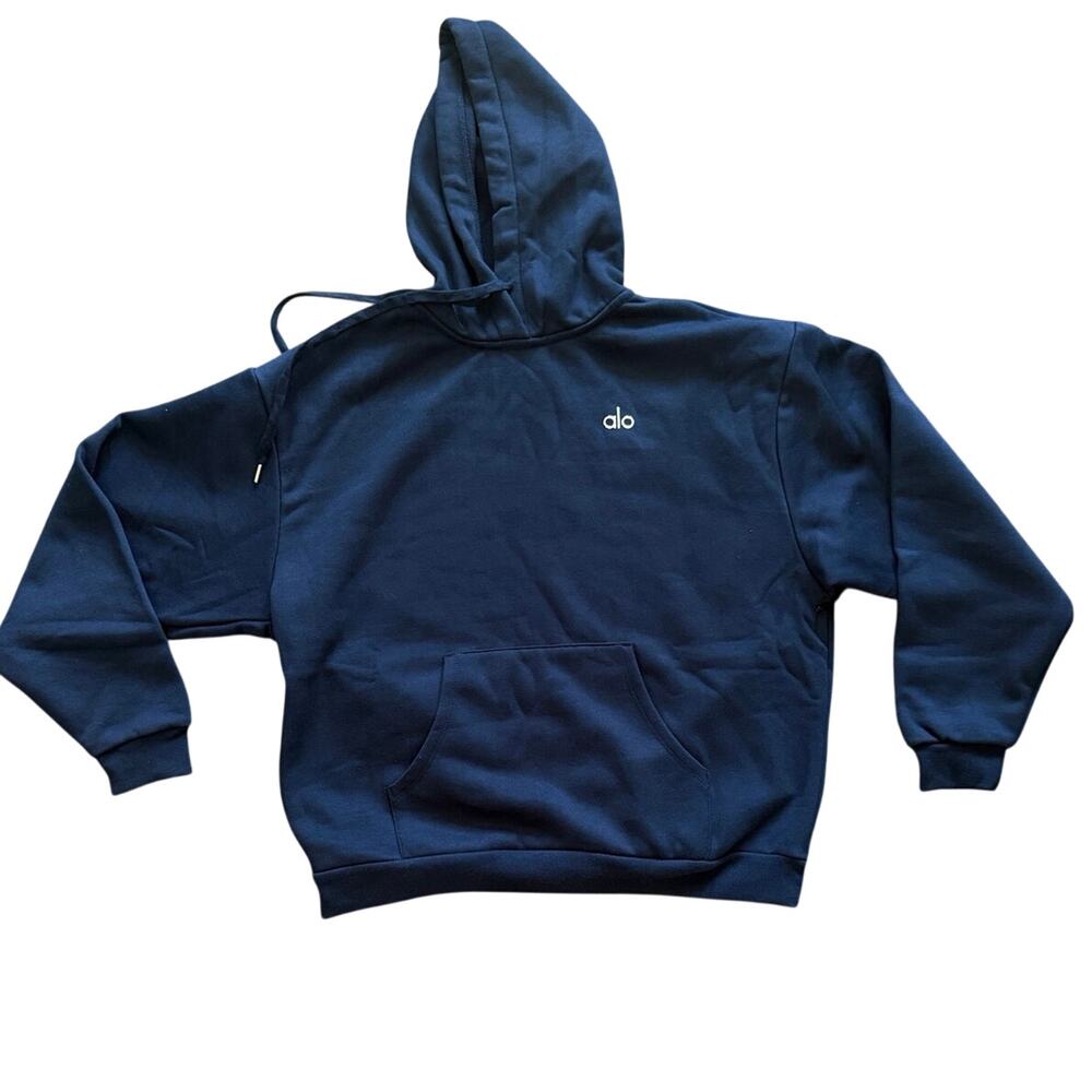 Alo Yoga Accolade Hoodie Navy Blue Pullover Sweatshirt Unisex Large NWT
